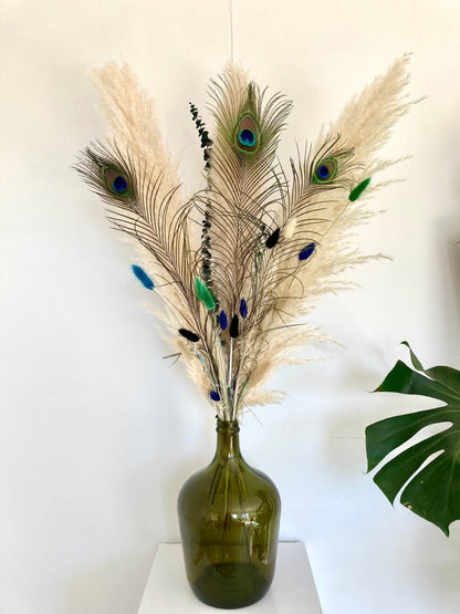 90cm Pampas bouquet with Peacock feathers - Norfolk Pampas