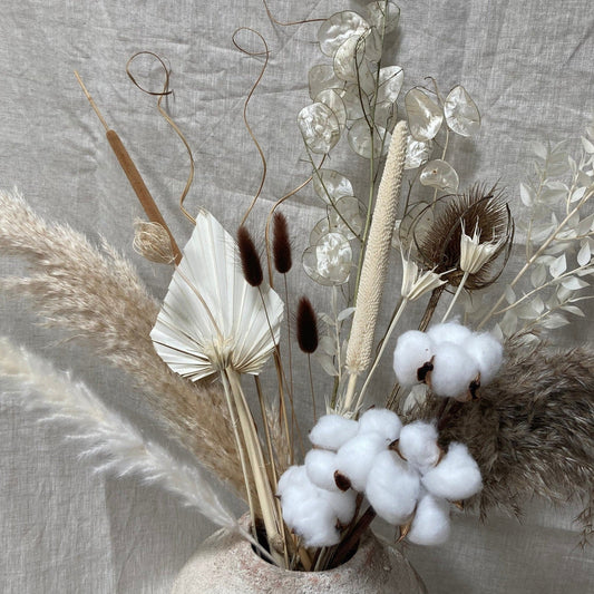 South Pillar - Dried Pink Pampas Grass Bouquet - 17.5 Inch - Palm Leave,  Fern, Bunny Tail Grass and Dried Flowers - Vase Not Included - Boho Wedding