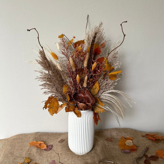 Dried Flower Bouquet with preserved Autumnal foliage - Norfolk Pampas