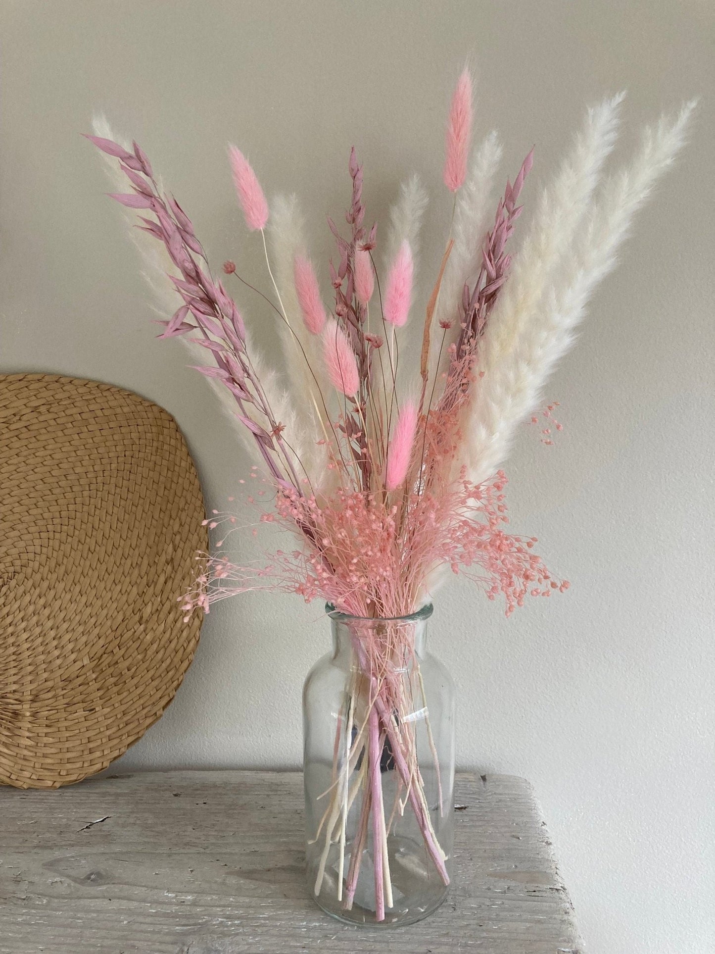 Preserved White Rose and Pink Dried Flowers with Vase - 35cm – Norfolk  Pampas