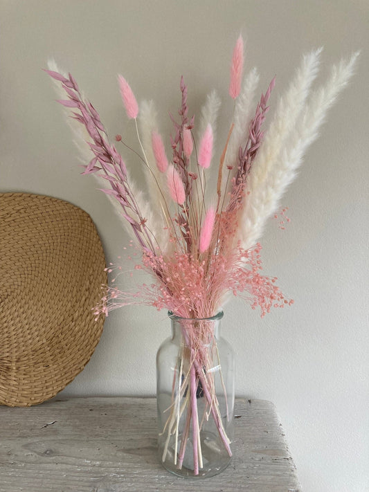 Letterbox Pink and White Dried Flowers and Pampas Grass 45cm - Norfolk Pampas