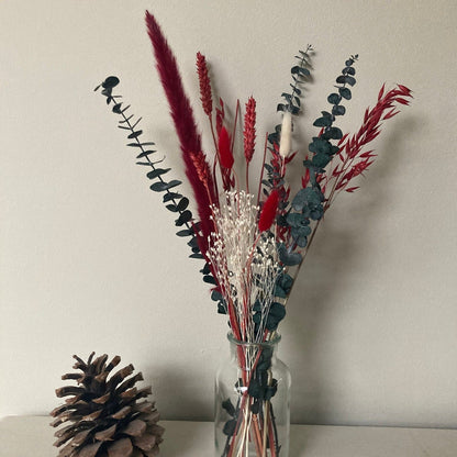 Letterbox Red Dried Flowers with Preserved Eucalyptus and Pampas - 50cm - Norfolk Pampas