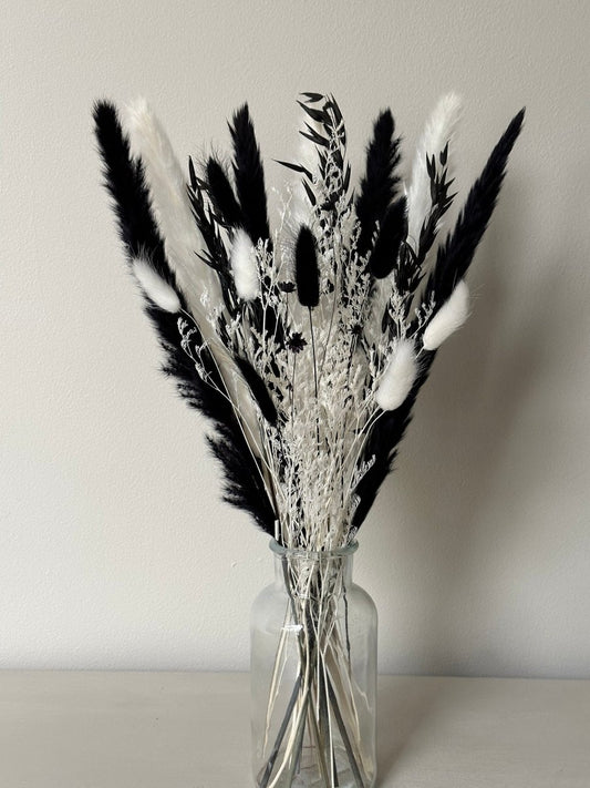 Monochrome Pampas Bouquet with optional Peacock Feathers - Norfolk Pampas