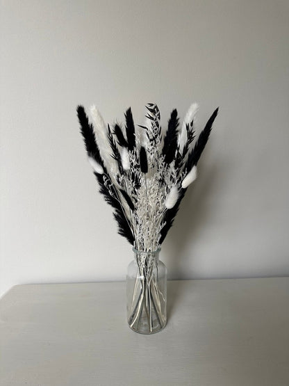 Monochrome Pampas Bouquet with optional Peacock Feathers - Norfolk Pampas