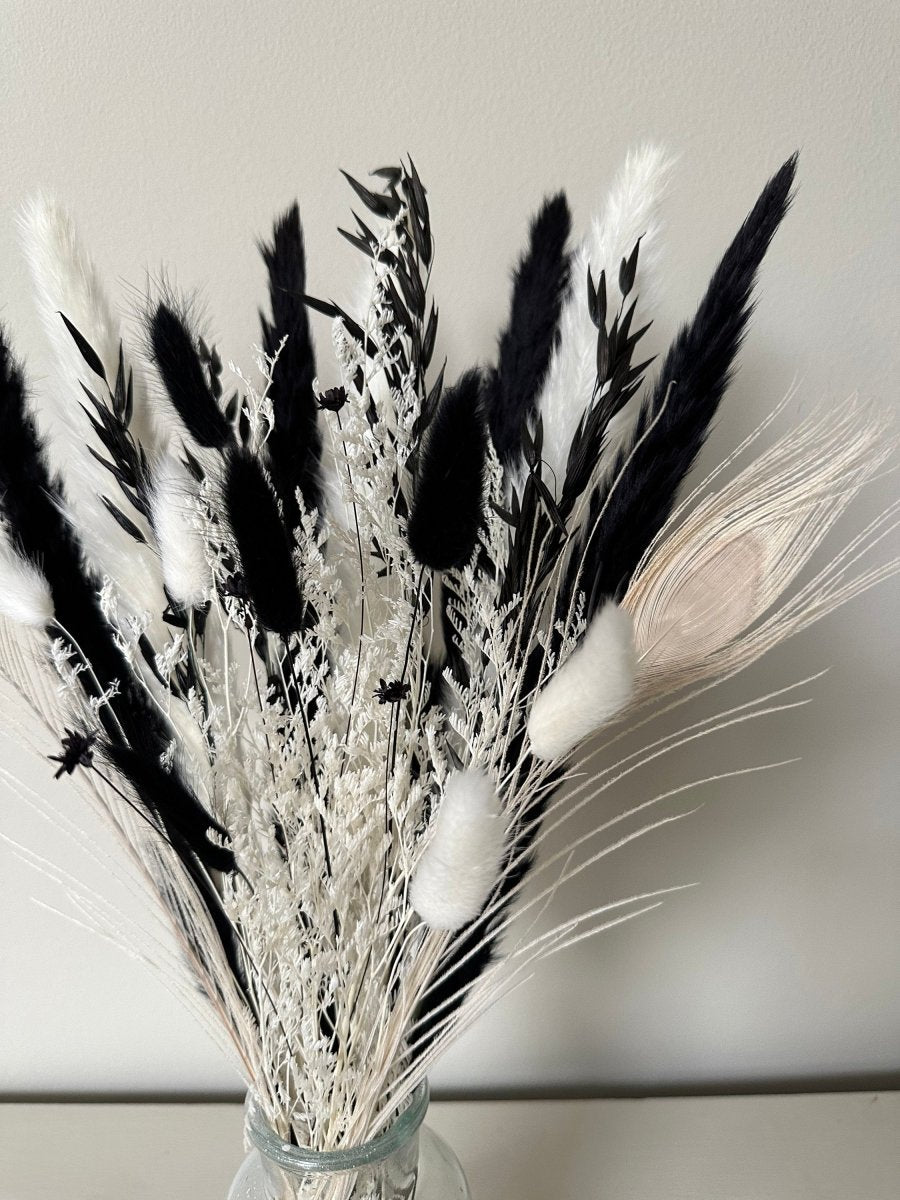 Monochrome Pampas Bouquet with optional Peacock Feathers - Norfolk Pampas