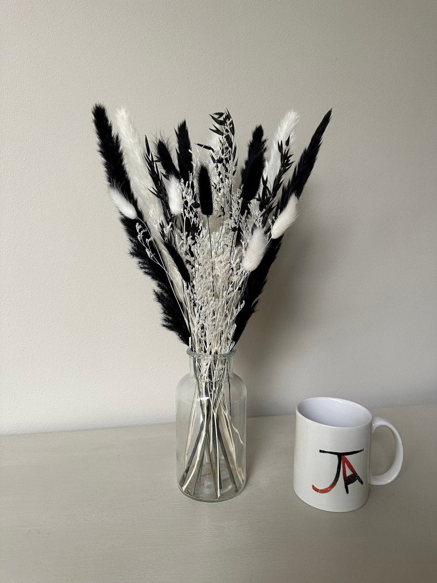 Monochrome Pampas Bouquet with optional Peacock Feathers - Norfolk Pampas