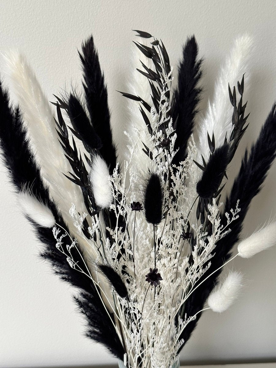 Monochrome Pampas Bouquet with optional Peacock Feathers - Norfolk Pampas