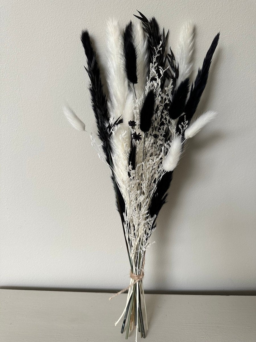 Monochrome Pampas Bouquet with optional Peacock Feathers - Norfolk Pampas