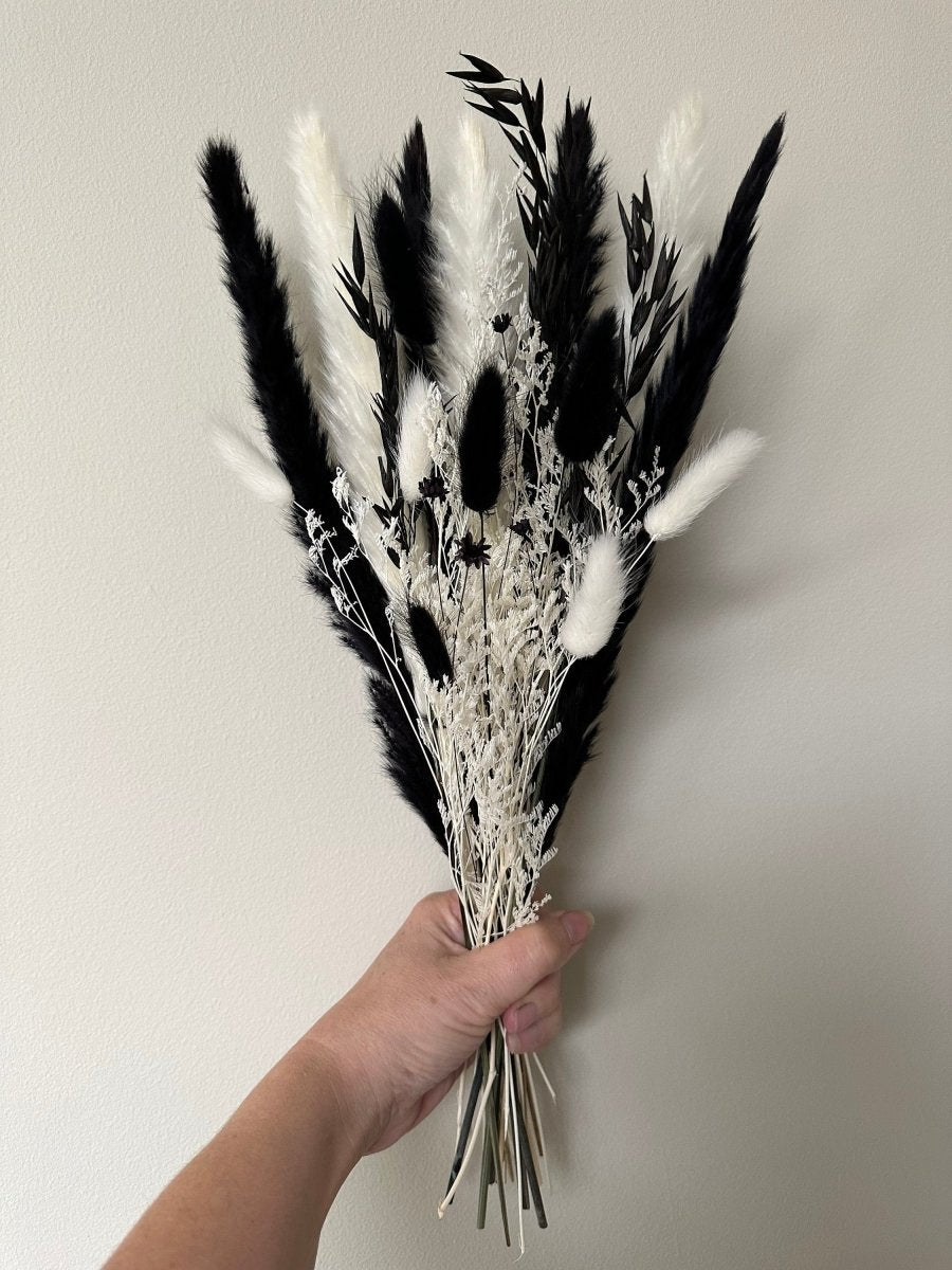 Monochrome Pampas Bouquet with optional Peacock Feathers - Norfolk Pampas