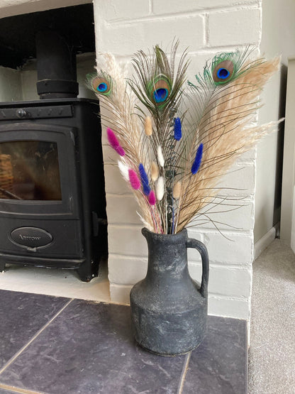 Pampas and Peacock Bouquet with Aubergine Bunny Tails - 60cm - Norfolk Pampas