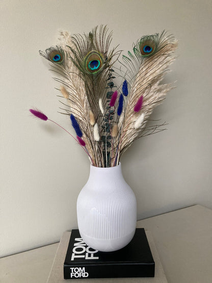 Pampas and Peacock Bouquet with Aubergine Bunny Tails - 60cm - Norfolk Pampas