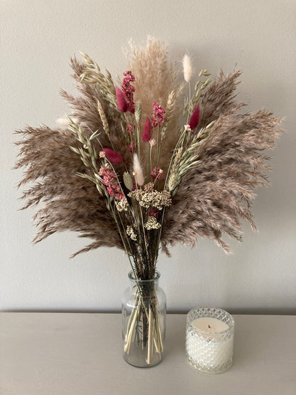 Pampas bouquet with Pink Dried Flowers - 60cm - Norfolk Pampas