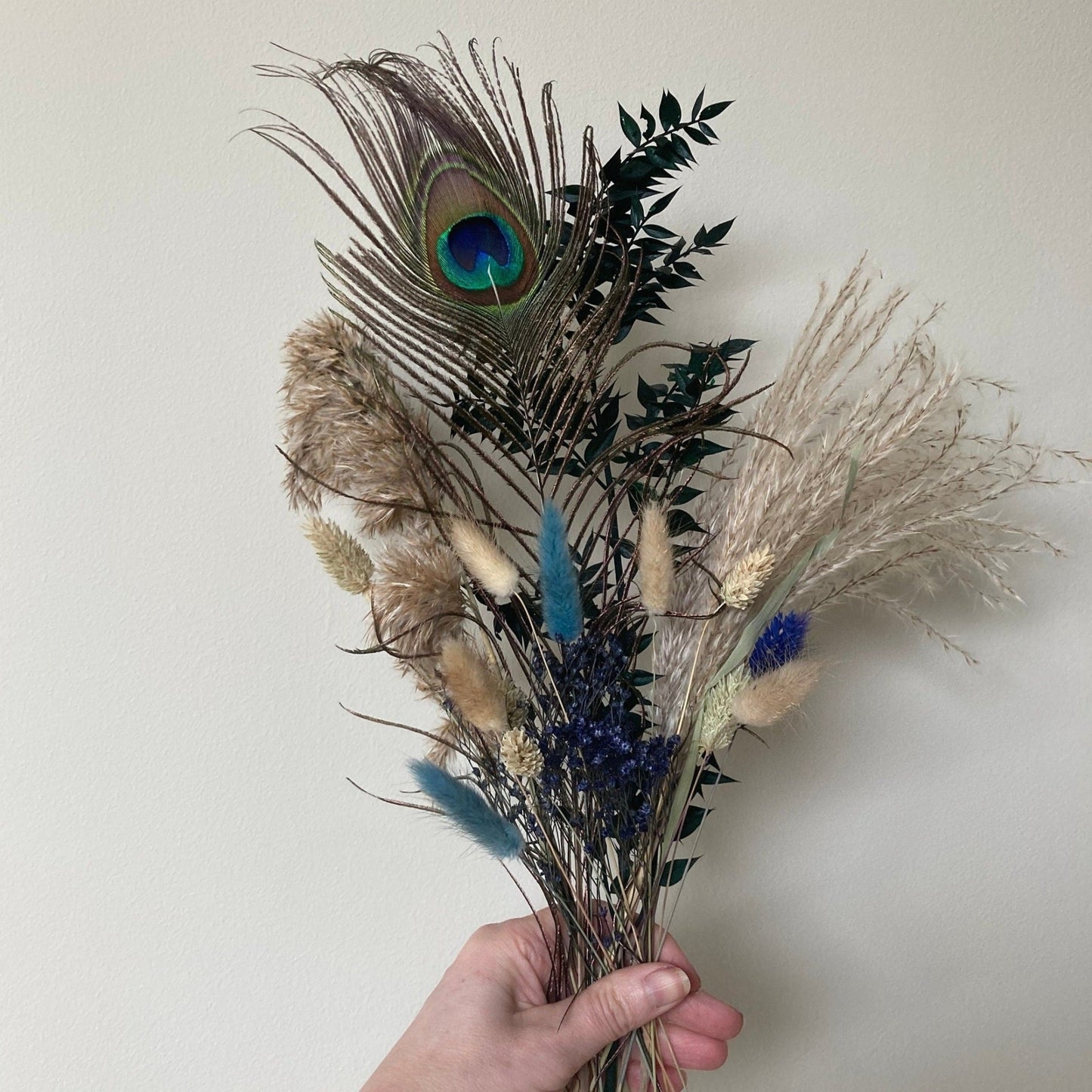 Pampas Grass and Peacock Bouquet 50cm - Norfolk Pampas