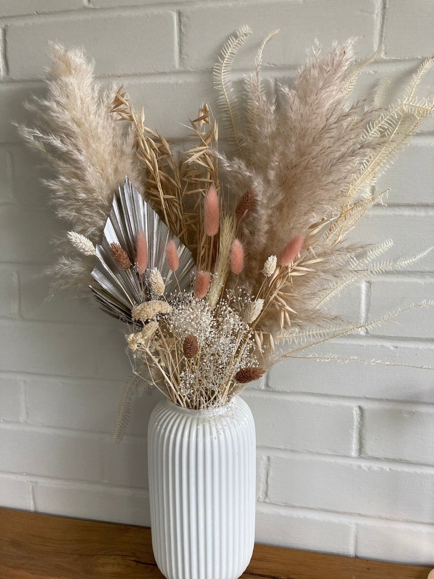 Pampas Grass bouquet - Platinum and Dusky Peach 60cm - Norfolk Pampas