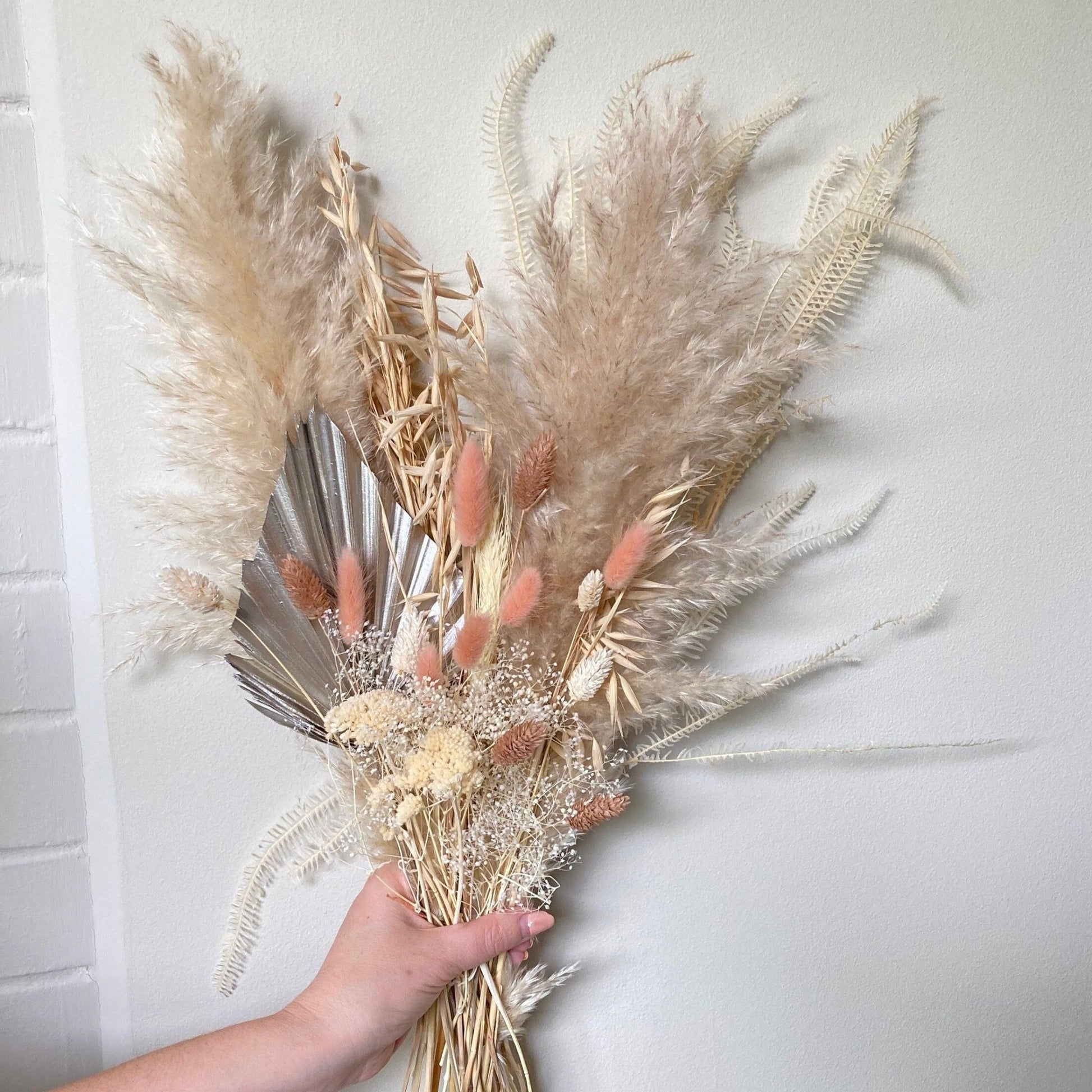 Pampas Grass bouquet - Platinum and Dusky Peach 60cm - Norfolk Pampas