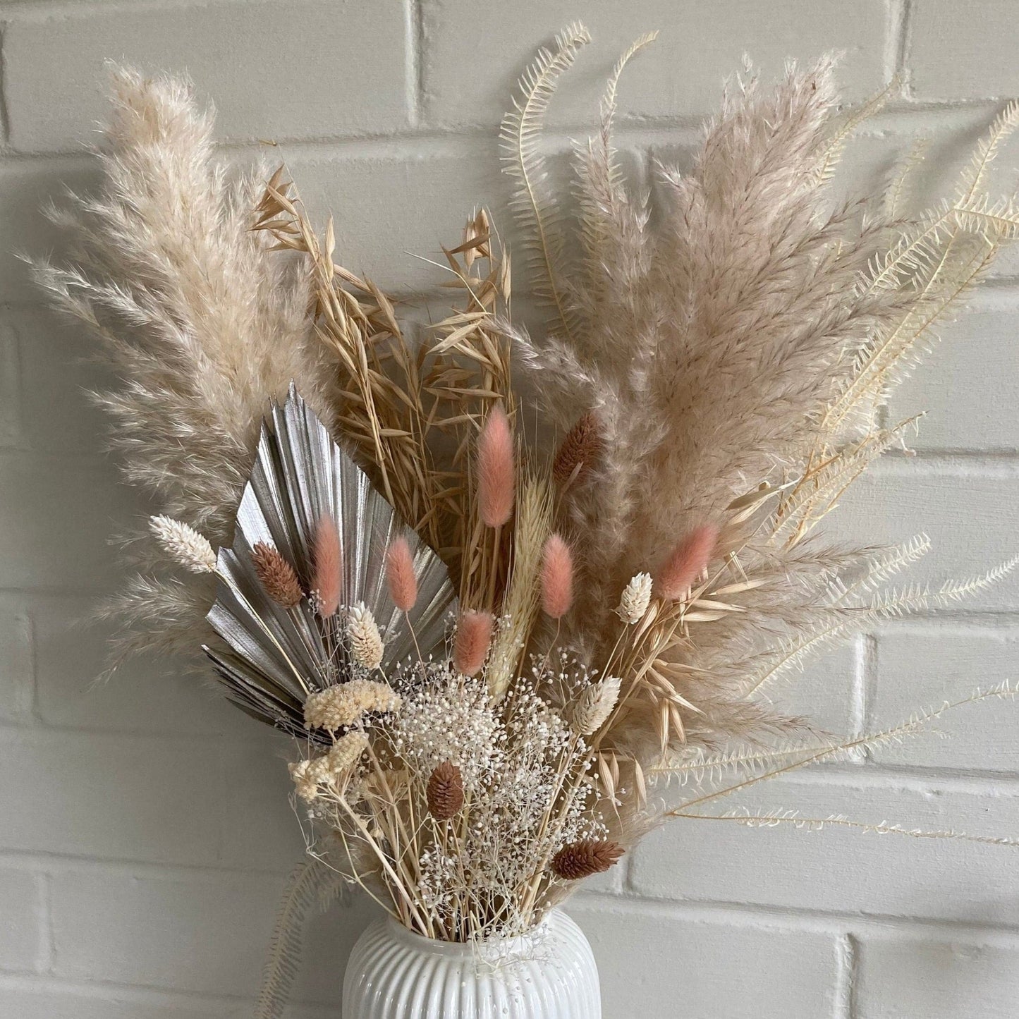 Pampas Grass bouquet - Platinum and Dusky Peach 60cm - Norfolk Pampas