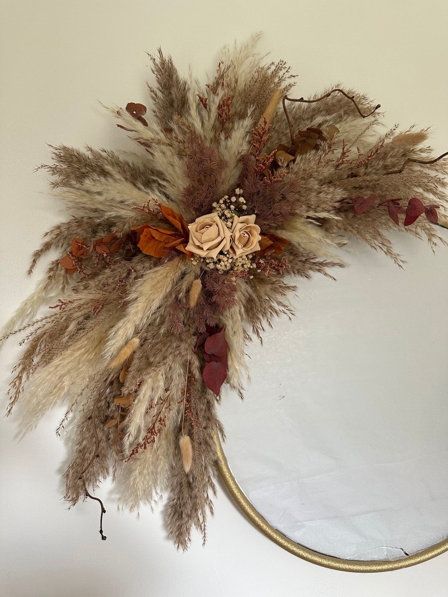 Pampas Mirror Wall Decor with Autumnal foliage - 80cm - Norfolk Pampas