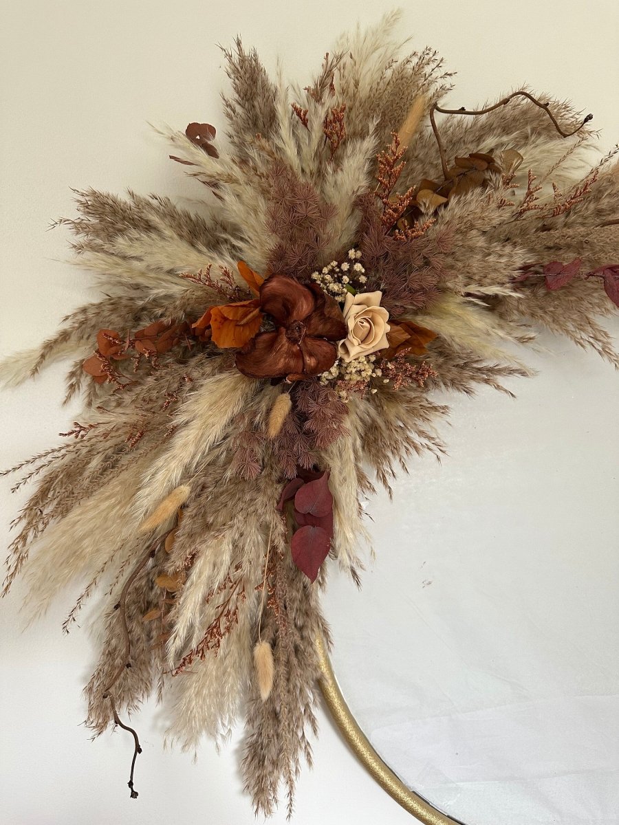 Pampas Mirror Wall Decor with Autumnal foliage - 80cm - Norfolk Pampas