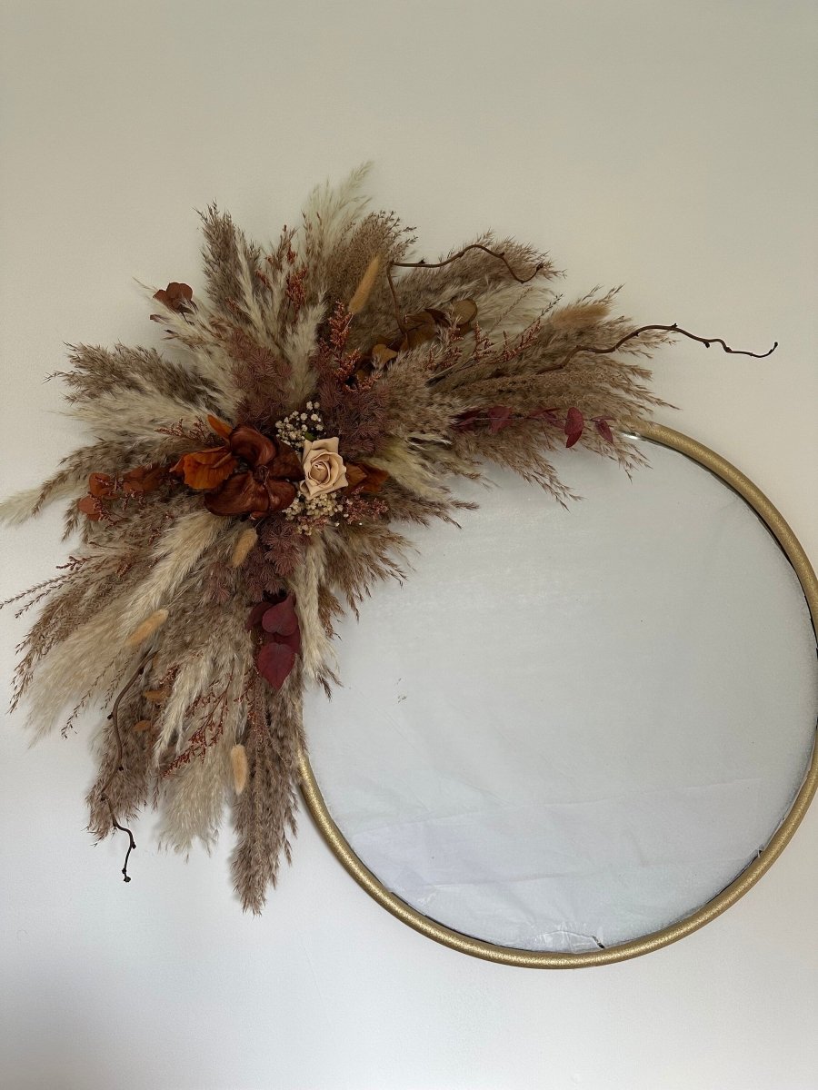 Pampas Mirror Wall Decor with Autumnal foliage - 80cm - Norfolk Pampas