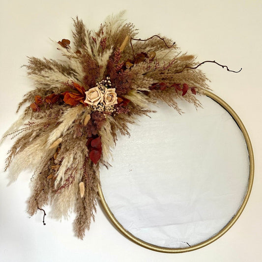Pampas Mirror Wall Decor with Autumnal foliage - 80cm - Norfolk Pampas