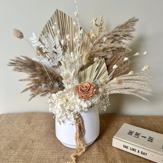 Potted Dried Flowers with Preserved Rose - Norfolk Pampas