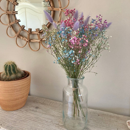 Preserved Pastel Rainbow Gypsophila bouquet with Lavender Bunny Tails - 38cm - Norfolk Pampas